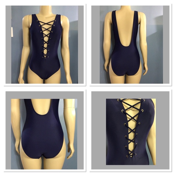 Plunge Neckline Lace up One Piece Swimsuit - Picture 5 of 5